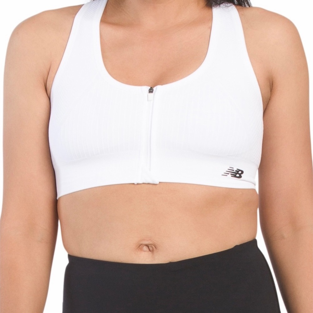 New Balance Seamless Medium Impact Sports Bra Zip Front Racerback White Small